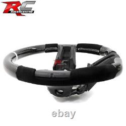 Fit 10-14 Ford Mustang Carbon Fiber Steering Wheel Alcantara White Stitch & Ring