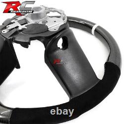 Fit 10-14 Ford Mustang Carbon Fiber Steering Wheel Alcantara White Stitch & Ring