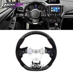 Fit 2017-2023 Subaru Impreza Carbon Fiber Steering Wheel Alcantara With Red Stitch