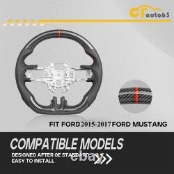 Fit For 2015-2017 Ford Mustang GT HYDRO DIP Carbon Fiber Steering Wheel Red Line