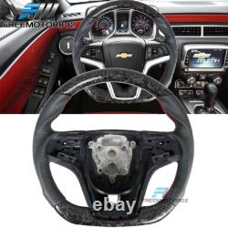 Fits 12-15 Camaro Forged Carbon Fiber Leather Steering Wheel Red Stitching