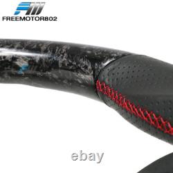Fits 12-15 Camaro Forged Carbon Fiber Leather Steering Wheel Red Stitching