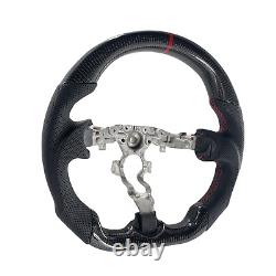 For 09-21 Nissan 370z Carbon Fiber Flat Bottom Steering Wheel Black Leather