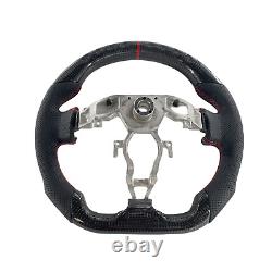 For 09-21 Nissan 370z Carbon Fiber Flat Bottom Steering Wheel Black Leather