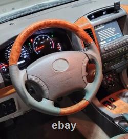 For'2003-'2009 LEXUS GX470 Wooden Steering Wheel Beige LEATHER SPORT Type