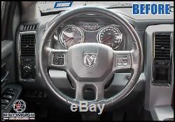 For 2009 2010 2011 2012 Dodge Ram Long Horn -Leather Steering Wheel Cover, Black