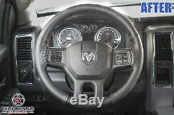 For 2009 2010 2011 2012 Dodge Ram Long Horn -Leather Steering Wheel Cover, Black