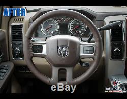 For 2009-2012 Dodge Ram 1500 2500 3500- Leather Wrap Steering Wheel Cover, Brown