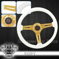 For Dodge Jeep 345mm Classic White Wood Grain Luxury Steel Steering Wheel Gold