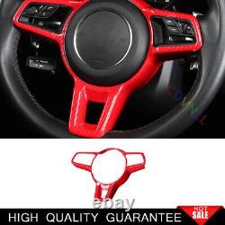 For Porsche Macan 2015-2021 Carbon Fiber Red Steering Wheel Strip Cover Trim 1
