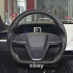 Full Black Leather Steering Wheel for Tesla Model X Model S 2021-2025 withHeated
