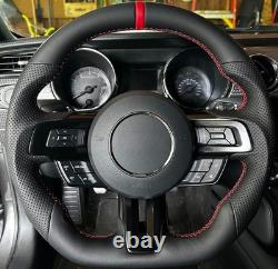 Full Leather Flat Sport Steering Wheel Fit Ford Mustang GT 2018-2023 with Heated