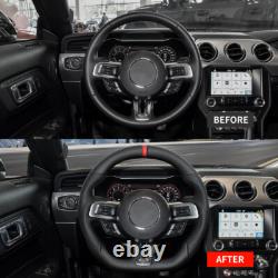 Full Leather Flat Sport Steering Wheel Fit Ford Mustang GT 2018-2023 with Heated