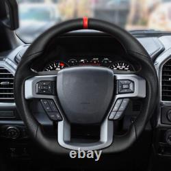 Full Leather Heated Steering Wheel for Ford F150 Raptor 15-20 with Paddle Cutout