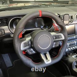 Full Leather Sport Flat Steering Wheel for Ford Mustang 2018-2023 with Heated