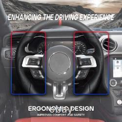 Full Leather Sport Flat Steering Wheel for Ford Mustang 2018-2023 with Heated