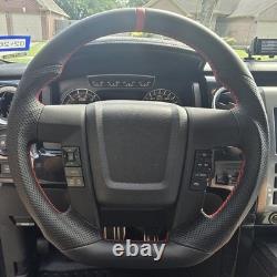 Full Leather Sports Flat Steering Wheel for FORD F150 SVT 2011-2014 Red Strip