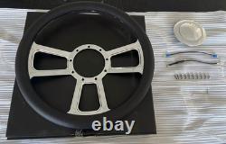 GM 14 Billet Aluminum 9 Hole Steering Wheel Kit & Horn Button & Adapter Hot Rod
