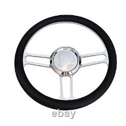 GM 14 Billet Chrome Steering Wheel 9 Holes withHorn Button Black Leather Vintage