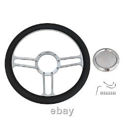 GM 14 Billet Chrome Steering Wheel 9 Holes withHorn Button Black Leather Vintage