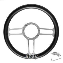 GM 14 Billet Chrome Steering Wheel 9 Holes withHorn Button Black Leather Vintage