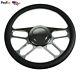 Gm Chevy Chrome 14'' Steering Wheel With Horn Button Black Leather-9 Holes