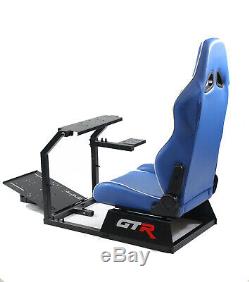 GTR Driving Simulator GTA Model Black with Blue Racing Seat Steering Wheel Stand