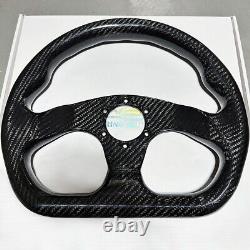 Hiwowsport 320mm Carbon Fiber Flat ButtonSteering Wheel Jet Style 6 Holes Black