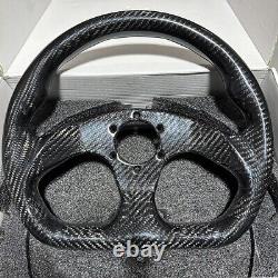 Hiwowsport 320mm Carbon Fiber Flat ButtonSteering Wheel Jet Style 6 Holes Black