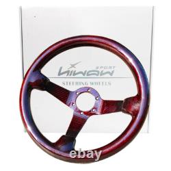 Hiwowsport Real Carbon Fiber Racing 3 Steering Wheel 6 Holes 350mm Bolts Red