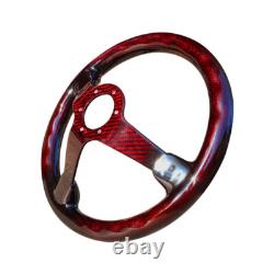 Hiwowsport Real Carbon Fiber Racing 3 Steering Wheel 6 Holes 350mm Bolts Red