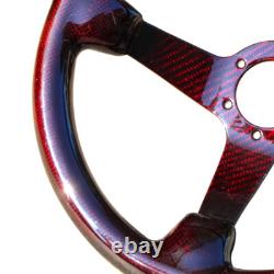 Hiwowsport Real Carbon Fiber Racing 3 Steering Wheel 6 Holes 350mm Bolts Red