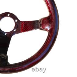 Hiwowsport Real Carbon Fiber Racing 3 Steering Wheel 6 Holes 350mm Bolts Red