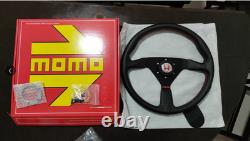 Honda H Red logo horn Leather Drift Sport Steering Wheel For 14inch Black line