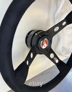 Honda Steering Wheel & Quick Release Combo 350mm 14in Suede Grip Black Spoke
