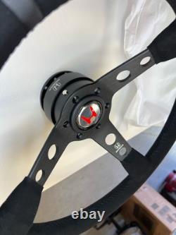 Honda Steering Wheel & Quick Release Combo 350mm 14in Suede Grip Black Spoke