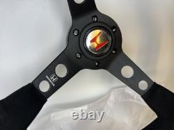 Honda Steering Wheel & Quick Release Combo 350mm 14in Suede Grip Black Spoke