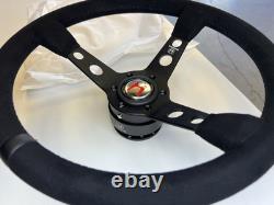 Honda Steering Wheel & Quick Release Combo 350mm 14in Suede Grip Black Spoke
