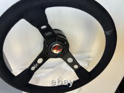 Honda Steering Wheel & Quick Release Combo 350mm 14in Suede Grip Black Spoke