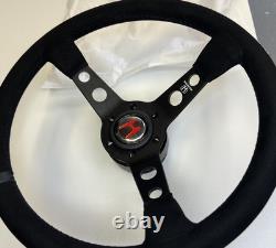 Honda Steering Wheel & Quick Release Combo 350mm 14in Suede Grip Black Spoke
