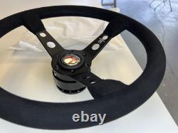 Honda Steering Wheel & Quick Release Combo 350mm 14in Suede Grip Black Spoke