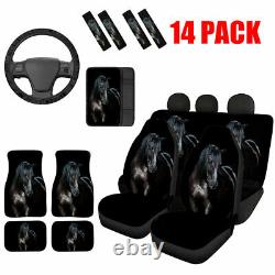 Horse Black Car Seat Covers Full Set Combo Floor Mats, Steering Wheel Cover etc