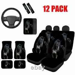 Horse Black Car Seat Covers Full Set Combo Floor Mats, Steering Wheel Cover etc