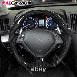Hydro Dip Carbon Fiber Steering Wheel Fit 07-15 Infiniti G37 G37X Black Stitch