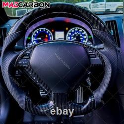 Hydro Dip Carbon Fiber Steering Wheel Fit 07-15 Infiniti G37 G37X Black Stitch