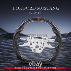 Hydro Dip Carbon Fiber Steering Wheel For Ford Mustang GT 2024+ Leather Grips US Hydro Dip Carbon Fiber Steering Wheel For Ford Mustang GT 2024+ Leather Grips US