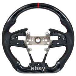 Hydro Dip Carbon Fiber Steering Wheel For Honda Civic 16-21 D Shape Red Lines Hydro Dip Carbon Fiber Steering Wheel For Honda Civic 16-21 D Shape Red Lines