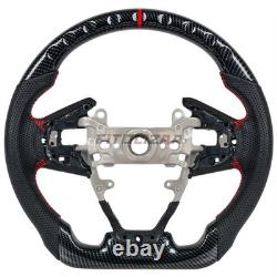 Hydro Dip Carbon Fiber Steering Wheel For Honda Civic 16-21 D Shape Red Lines Hydro Dip Carbon Fiber Steering Wheel For Honda Civic 16-21 D Shape Red Lines