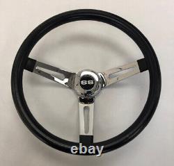 Impala Chevelle Camaro Nova Black Chrome Spokes Steering Wheel 13 1/2 SS Cap