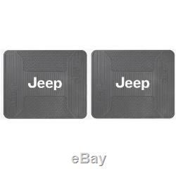 JEEP Gray Synthetic Leather Car Truck Seat Covers Steering Wheel Cover Floor Mat